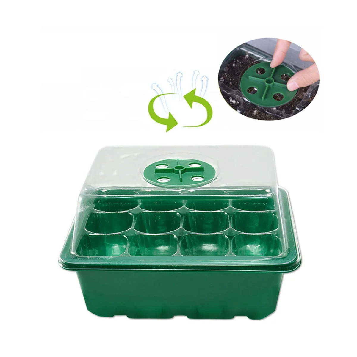 12 Cells Seedling Starter Tray Germination Grow Box with Humidity Dome Seed Starting Trays Plant Starter Kit and Base