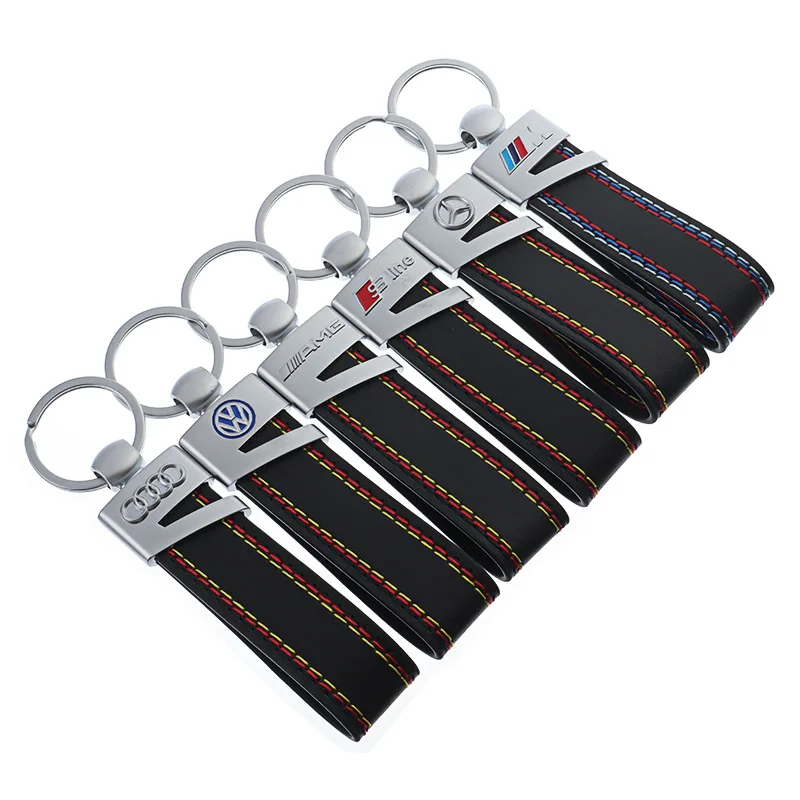 car accessories wholesale Luxury Car Brand Key chains Leather Key Ring  Car Logo  for volkswagen mercedes AMG M audi Sline
