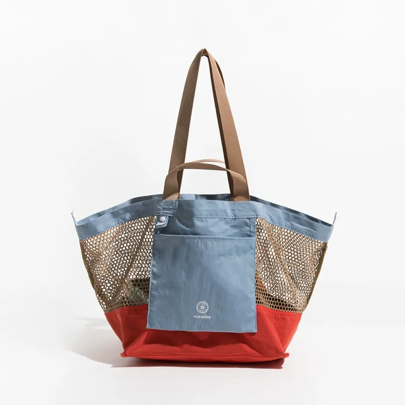 2024 Summer Custom Beach Accessories Ladies Big Comfort Nylon Foldable Mesh Tote Bag with Pockets Fashion Style