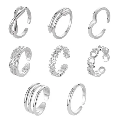 
8pcs/set New Design Adjustable Opening Toe Rings Stainless Steel Toe Ring Foot 18k Gold 