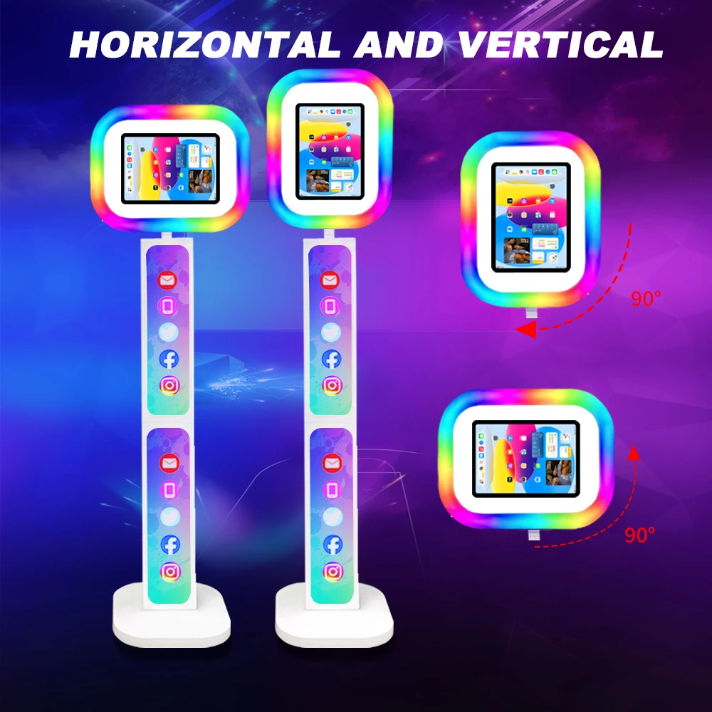 Color Light Strip Ipad Photo Booth Shell Ipad Selfie Photo Booth With Machine Custom Screen Rotating Adjustable For Studio