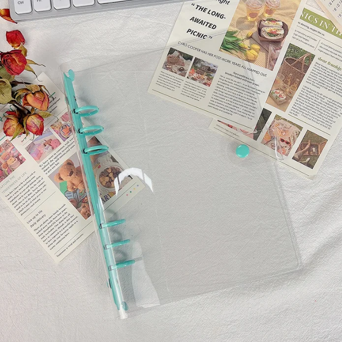 Transparent Colorful A5 Binder with 6 Ring PVC O Shaped Metal Ring Clip A6 Notebook Folder Paper Material