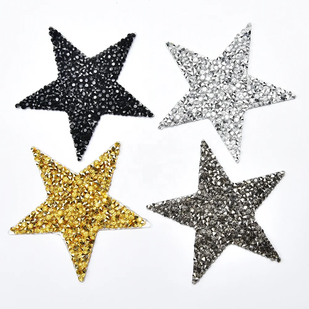 8cm Star Design Hot Fix Rhinestone Motif Iron on Patches Heat Transfer Pattern Crystal Strass Applique for T-shirt Garment