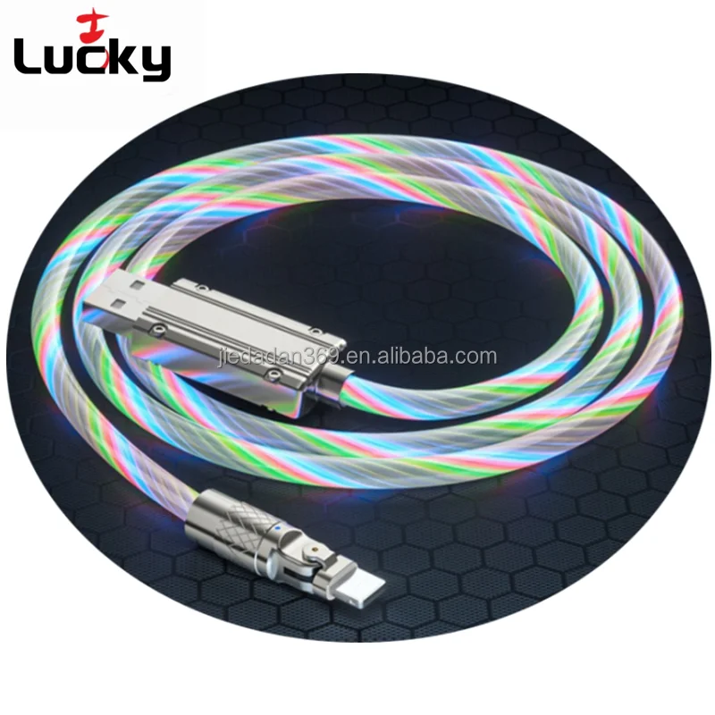 180 Elbow Rotating Zinc Alloy LED Light Streamer USB Data Cable Bold Super Fast Charger Mobile Phone Charging Cable