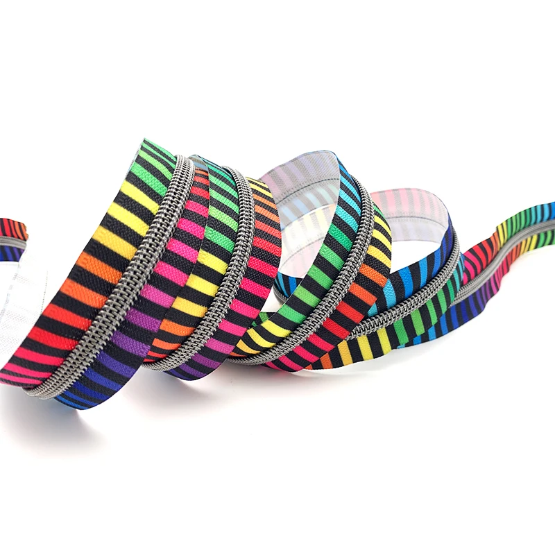 Fancy #5 Open End Printed Nylon Zipper Long Chain Electroplated Gunmetal Teeth Zip Colorful Nylon Zipper Tape