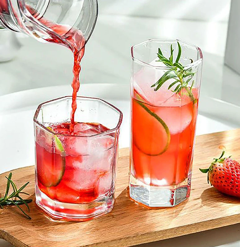 Factory Wholesale DIY Cold Drinks Octagonal Glass Cup Transparent Plain 9OZ Highball Drinking Glassware Juice Beverage Tumbler