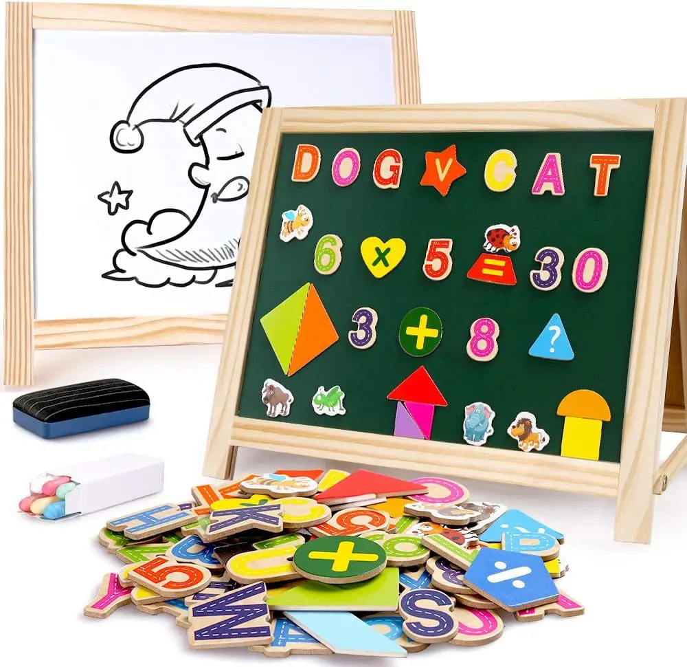 Education Toys Wooden Art Easel Magnetic Whiteboard Tabletop Drawing Board for Kids