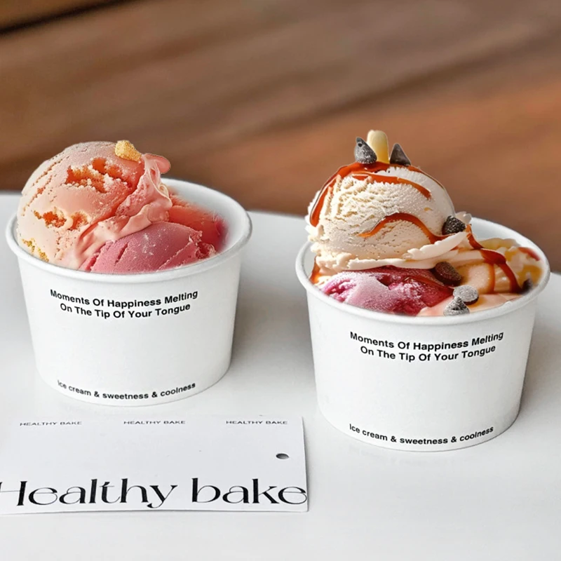 3oz 5oz 7oz 20oz Customized Logo Ice Cream Paper Tub Disposable White Dessert Single Wall Paper Snack Cup With Lid For Ice Cream