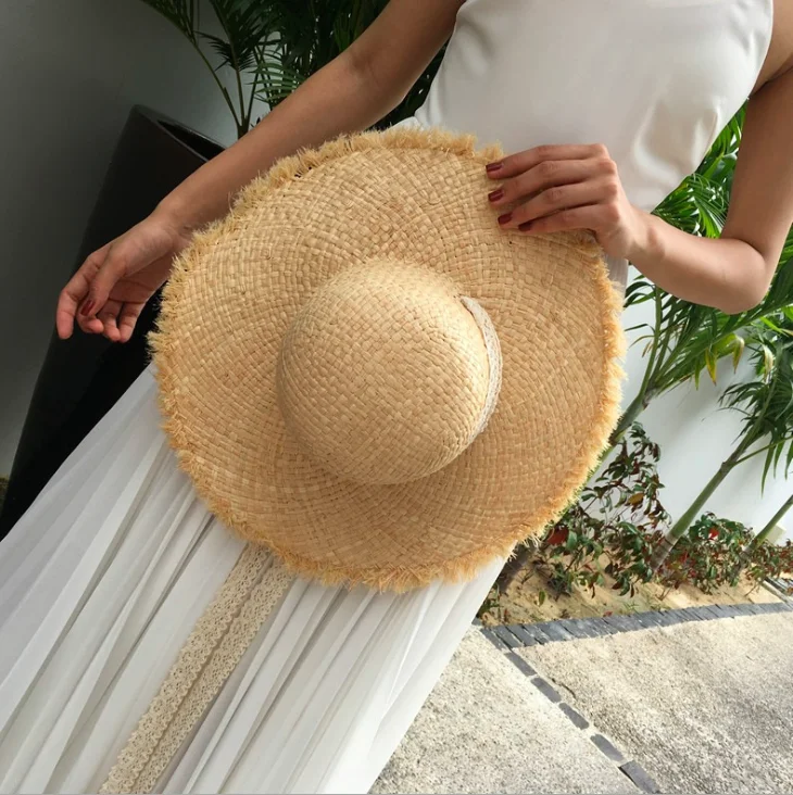 Для лета пляжная Праздничная соломенная шляпа из рафии женская с белой или черной