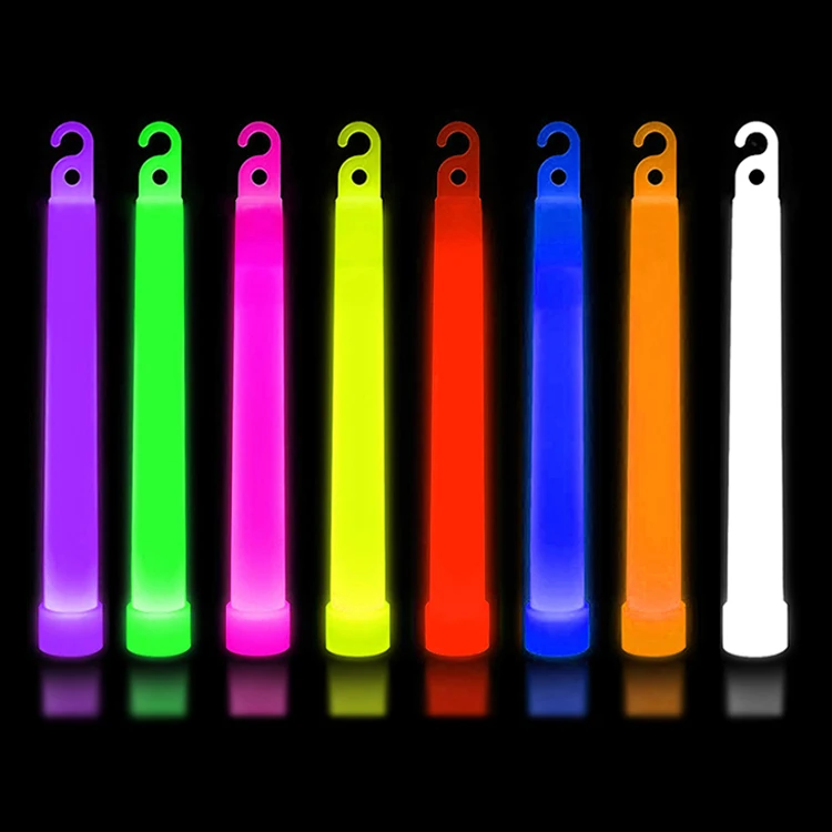 Industrial grade waterproof bulk pack ultra bright 12 hours duration glow stick 6 inch with hook for camping emergency use