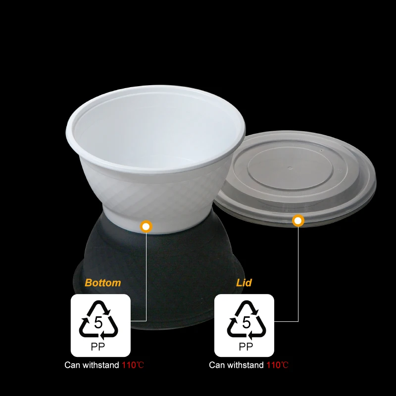 360ml White Leakproof PP Disposable Plastic Bowl With Lid Square Grid