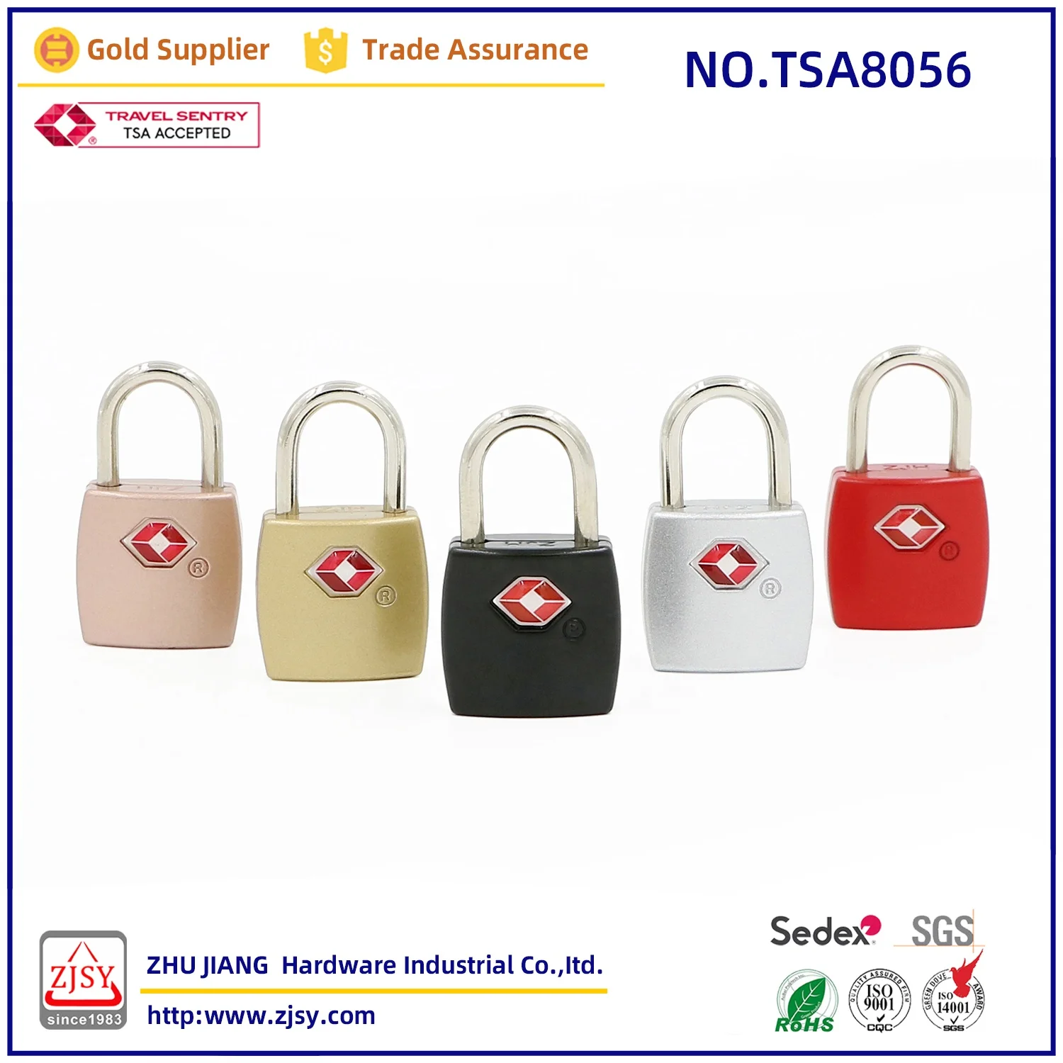 TSA8056 is Zjsy TSA Approved padlock Zinc Alloy Security Travel Key Luggage Lock