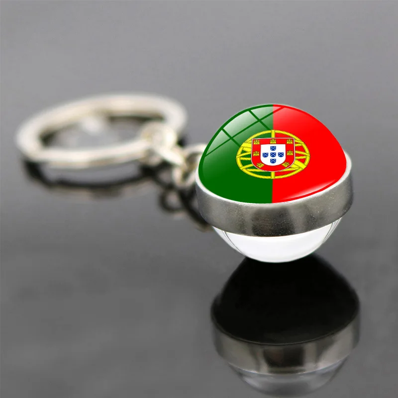 2022 Free sample world cup product national flag 3d keychains Double-sided glass sphere gifts keychain for promotion