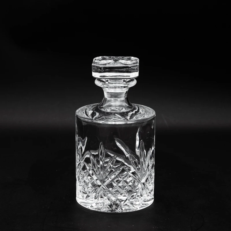 Old fashion glass whiskey decanter with glass lid