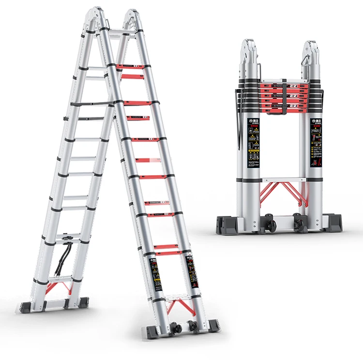 Double Telescopic Folding Ladder Metal head aluminum alloy herringbone ladder multi position ladder