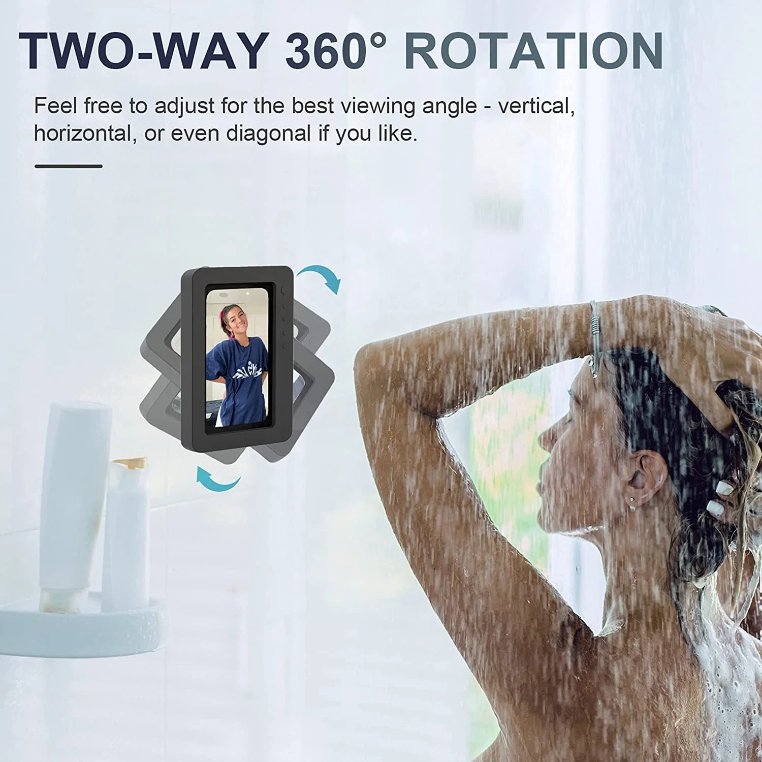 Shower Phone Holder Waterproof 360 Rotation Mirror Wall Mount Phone Holder for Shower Bathroom Bathtub Kitchen