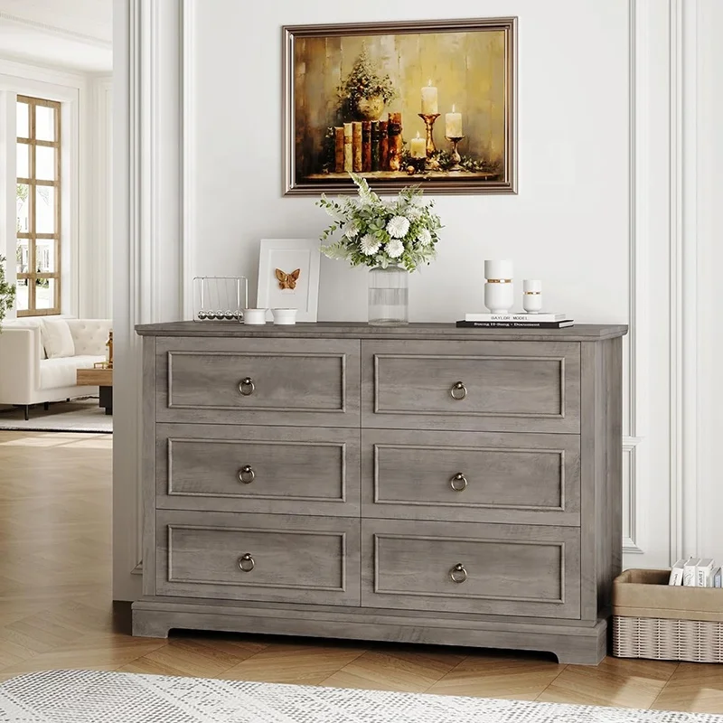 Accent Farmhouse chest cabinet living room bedroom furniture wood 6 drawer dressers