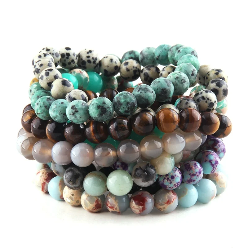 Women Popular 8mm 100 Colors White Howlite Gemstone Elastic lava Bracelet Stretch Natural Stone Energy Bracelet
