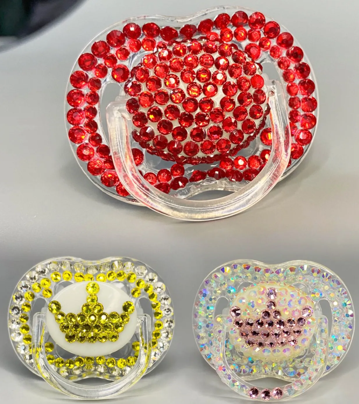 Dollbling Transparent Blue Crown Rhinestone White Strass Bling Luxury Daily Pacifier