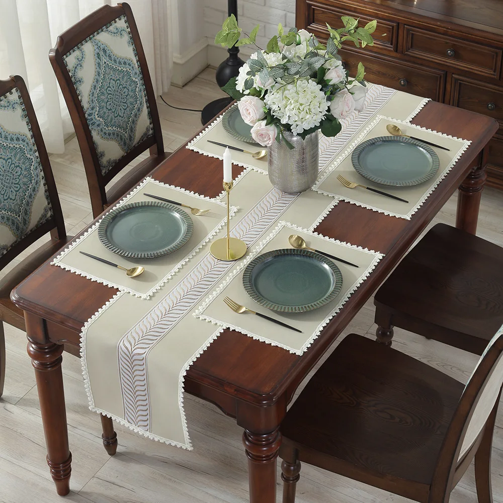 European Retro Table Runner Palace Cotton Linen Embroidered Table Runner Custom
