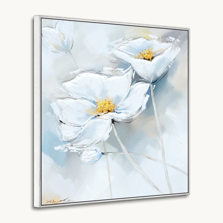 Abstract Modern Art White Flower Handmade Canvas Oil Painting For Wall Decor