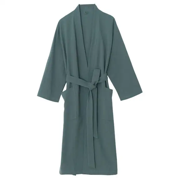 Comfortable Cotton Linen Unisex Kimono Bathrobe Couple Hotel Spa Robe Pajama