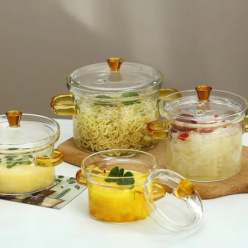 Customized Handmade 450ML Glass Soup Pot Cooking Pot With Handles Heat Resistant Kitchen Cooking Tool Glass Cookware