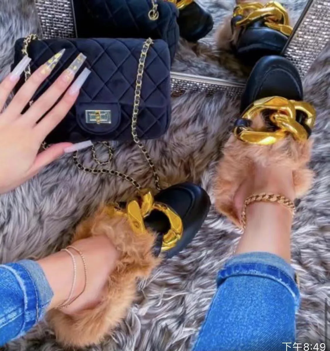 Woman shoes new arrivals Sandal Slide Home Casual Shoe ladies Fashion Sandals with chain Plush Winter Slippers For Women