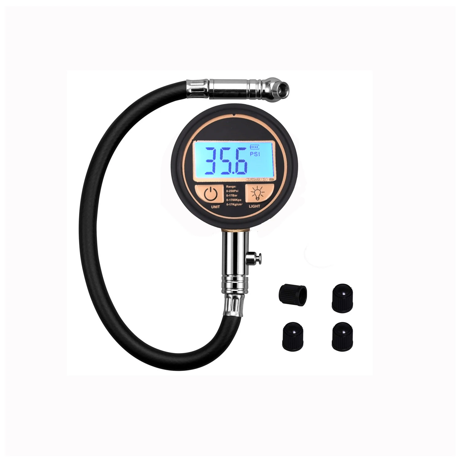 ANSI Luminous Air tire Pressure Gauge , Heavy Duty - Best For Car & Motorcycle 0-100 PSI with hose