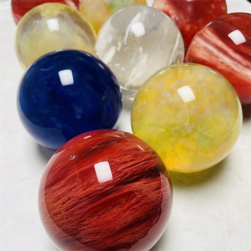 Hot Sale Polished Smelting Stone Ball Red White Blue And Yellow Smelt Quartz Crystal Sphere For Fengshui Decoration