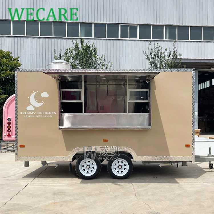 WECARE Mobile Bar Trailer Ice Cream Coffee Pizza Crepe Food Truck Fully Equipped Fast Food Trailer with Full Kitchen Equipment
