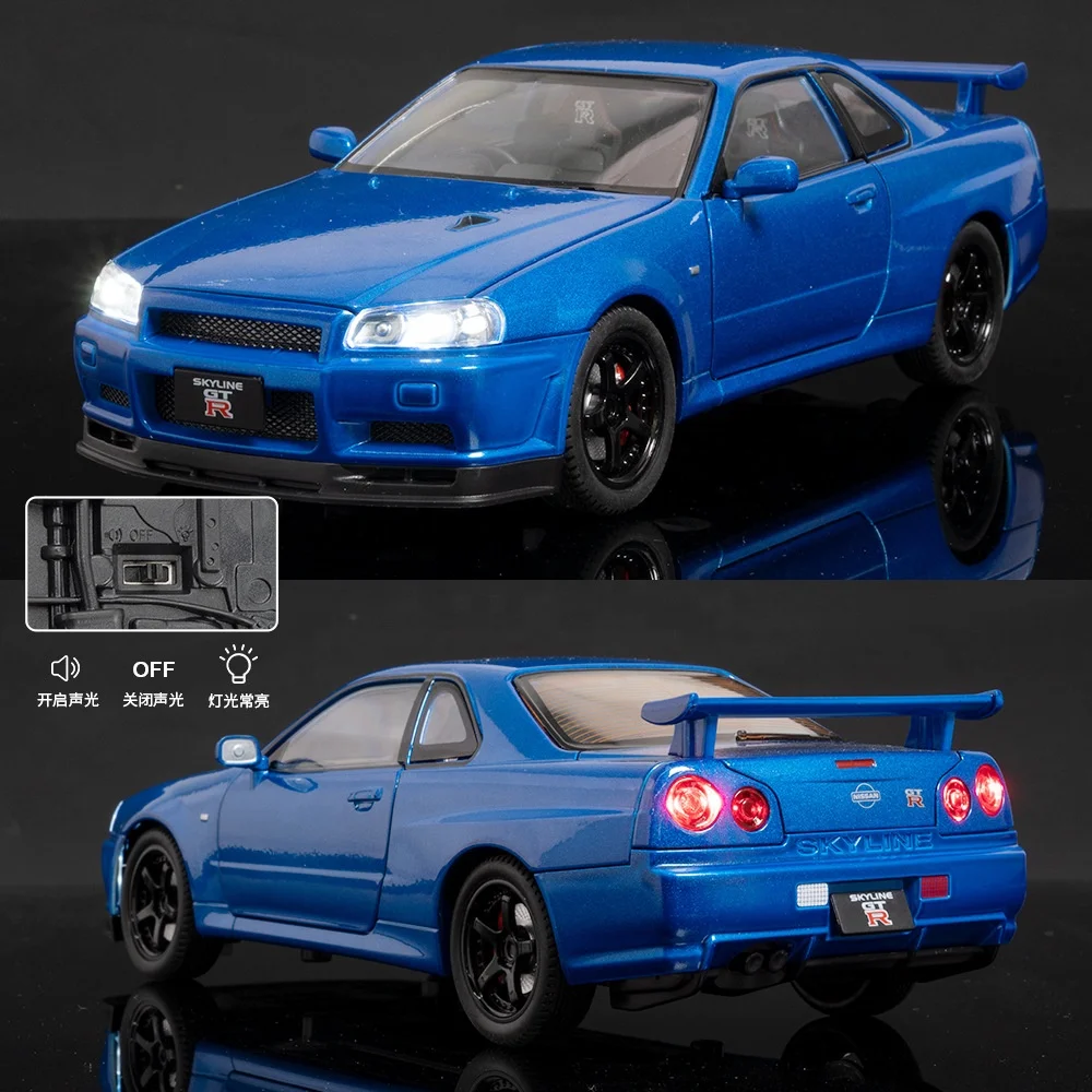 Модель GTR-R34 автомобиля Nissan в 1:24 масштабе модель из сплава 1/24 литые под давлением игрушки