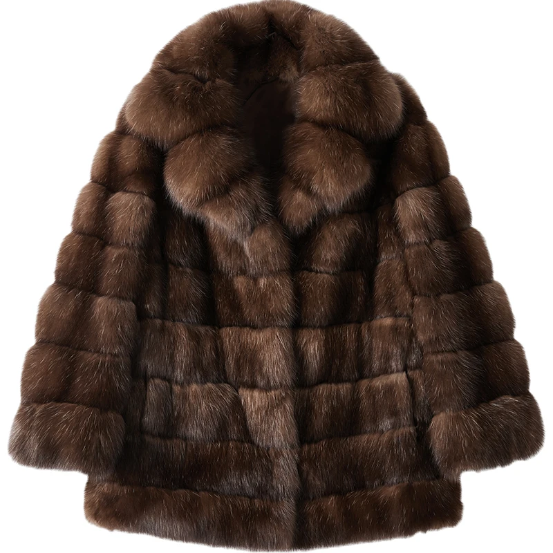 Competitive Price Fashion Fur Coat Suit Collar Classic Short Style Real Mink Sable Fur Coat For Women