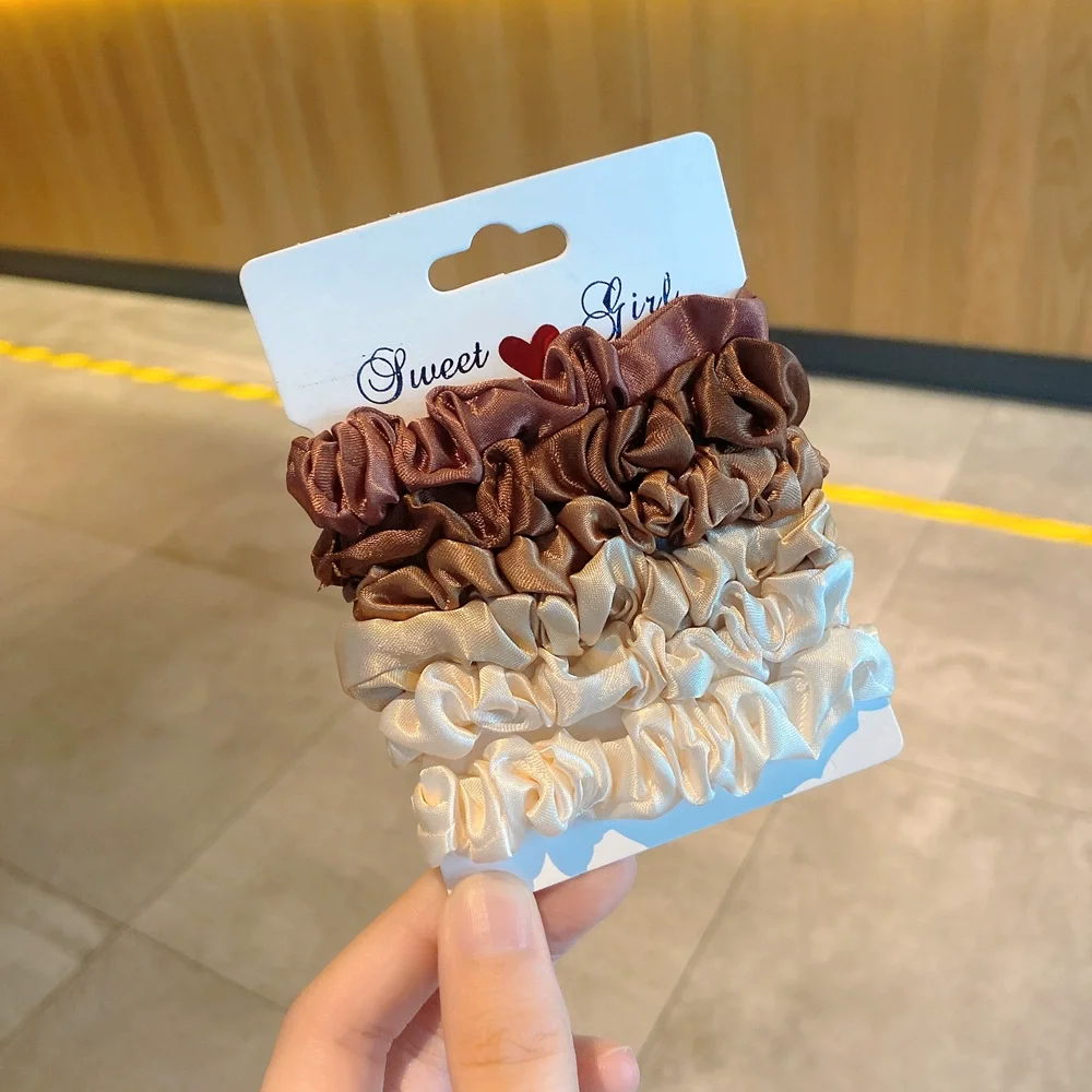 Custom Design Pure Color Fabric Satin Elastic Hairband Accessories Elegant Set Silk Scrunchie ties For Women