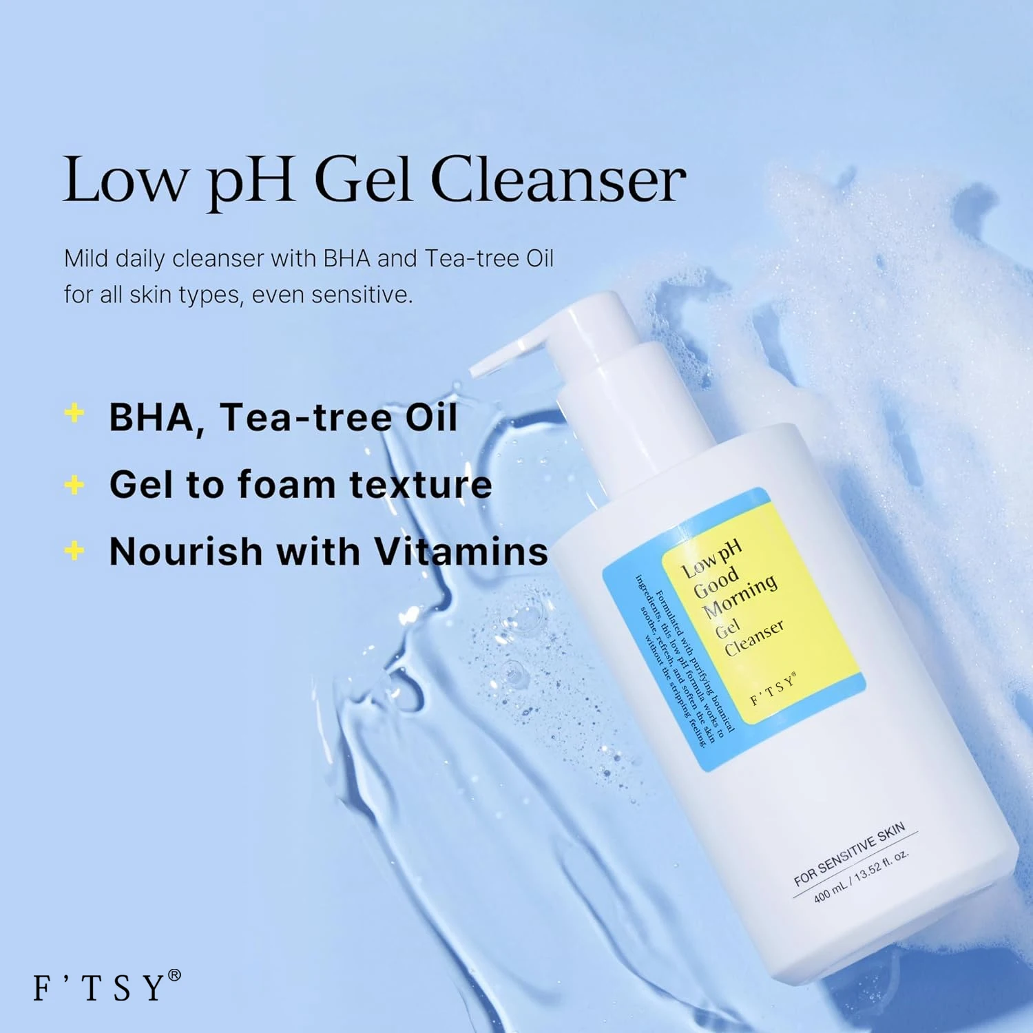 Private Label Low PH Gel Cleanser Daily Mild Face Cleanser BHA Tea Tree Oil for Sensitive Skin