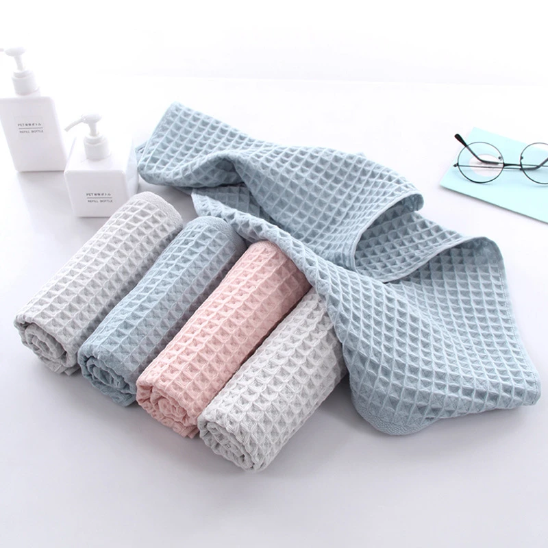 Ultra Soft Breathable Quick Drying 100% Cotton Solid Color Absorbent Waffle Weave Hand Face Towels For Bathroom Shower