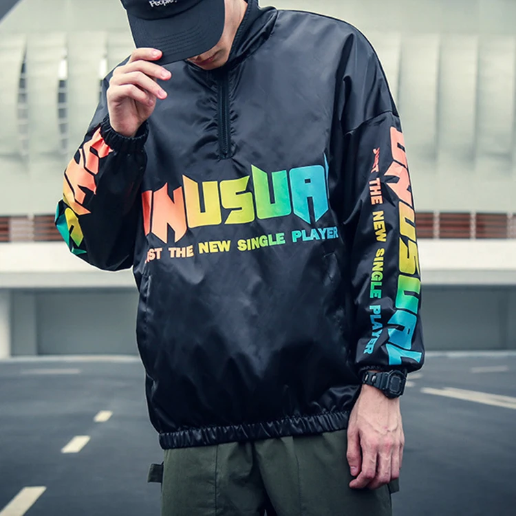 Stand Collar Street Wear Hip Pop Coat OEM Gradient Letter Printed Light Weight Men Windbreaker Jacket Water Proof