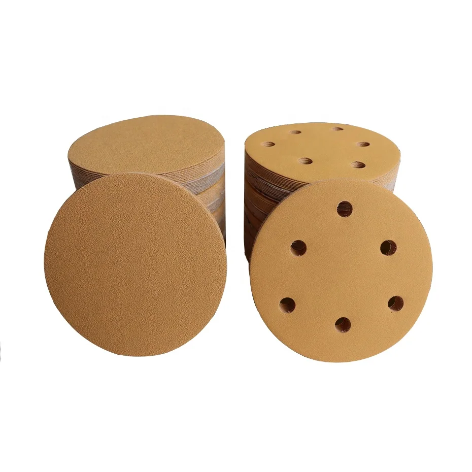 100pcs/box round sandpaper 125mm Yellow color dry sand paper abrasive sanding paper sanding disc with 8 holes for automotive