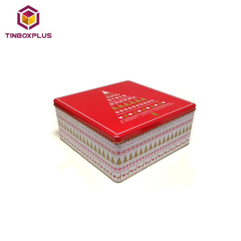 Tin Can Manufacturer Custom Metal Cookie Box Cake Boxes Sweet Tin Cans With Christmas Theme Print