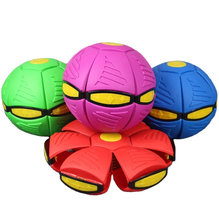 Flying mini UFO Flat Throw Disc Ball With LED Light Deformation Vent Flat Ball Interactive Outdoor Kids Toys Flying Saucer Balls