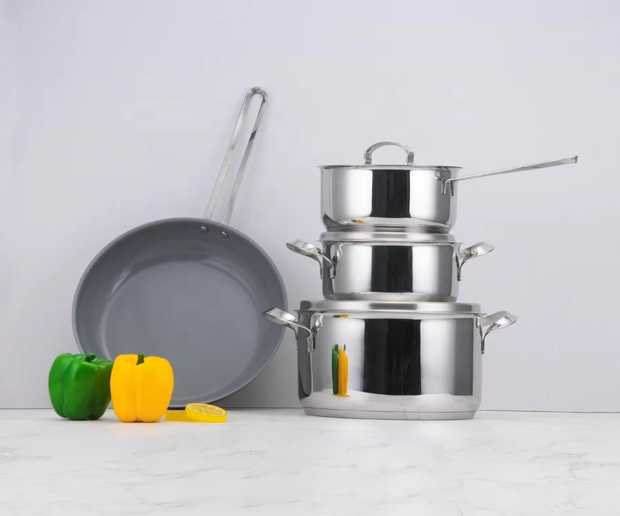 AAA kitchenware non stick ceramic coating fry pan triply kitchen utensils pots set nonstick stainless steel cookware set