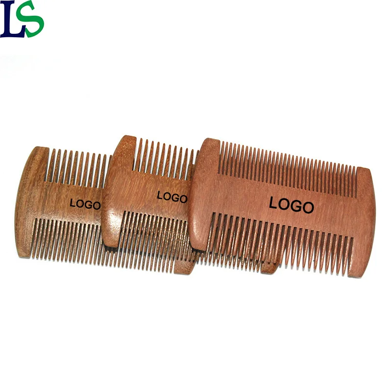 High Quality Custom Printing Logo Double Function Sided Hair Comb Natural Wood Beard Combs