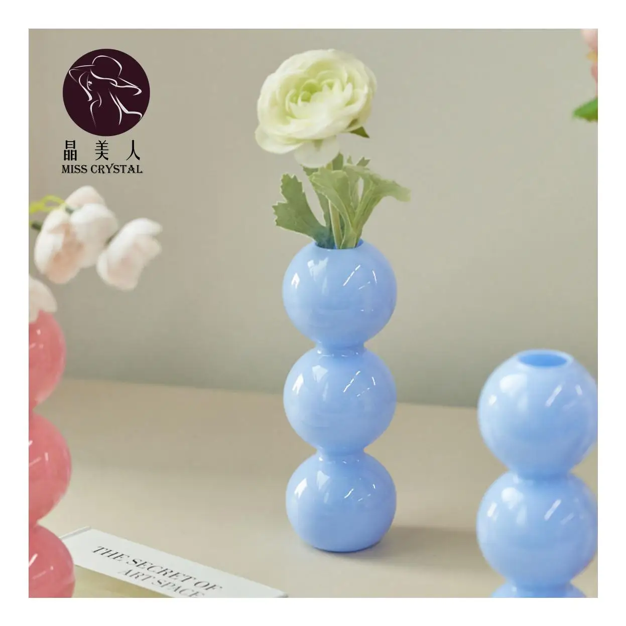 Jade Color Bubble Vase Small Flower Stand  Glass Vases Glass Candle Holder Wholesale