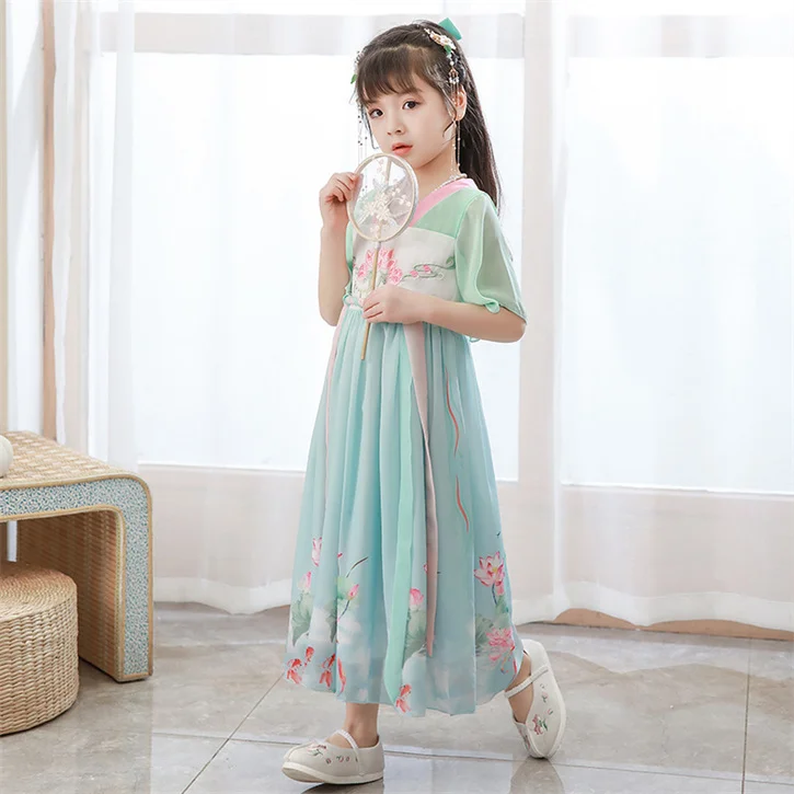 2024 new fashion children dresses girl party froks girl dress Chinese style costume summer short sleeve Elegant dress