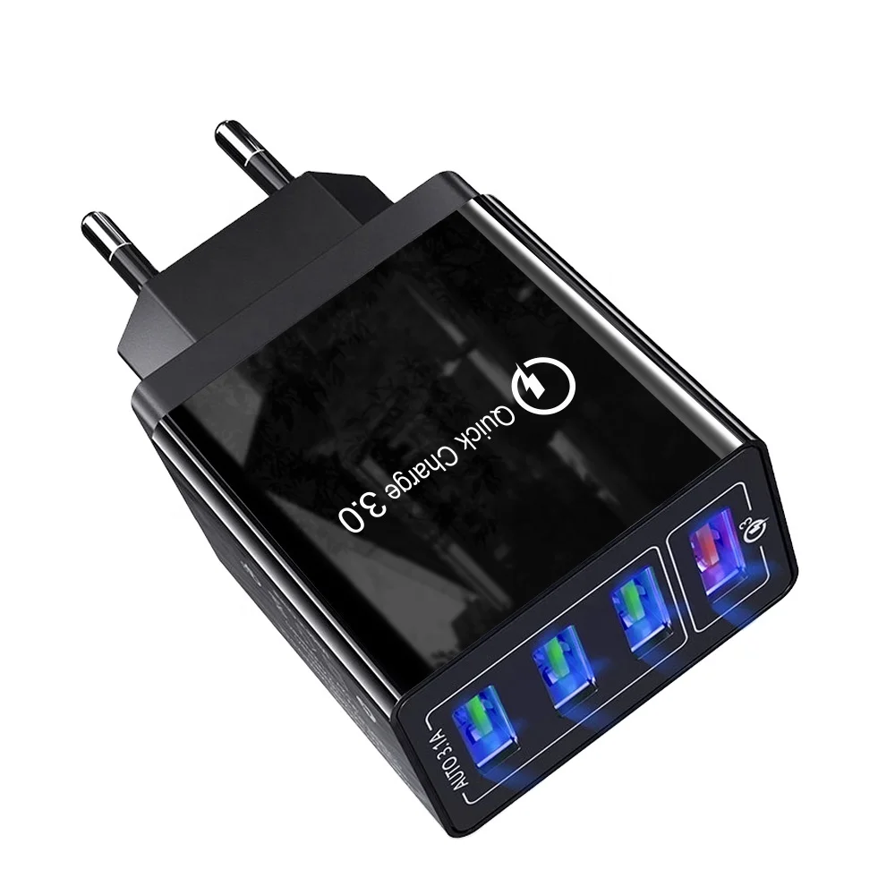 EU/US/UK Plug 3.1A 4 Port USB Wall Charger QC 3.0 Travel Charger Adapter