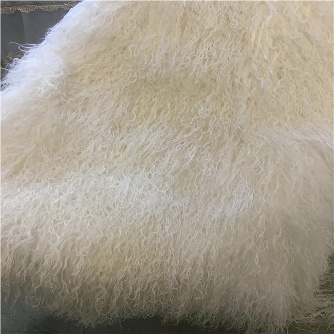 Natural White Beige Haired Long Rugs Tibetan Lamb Fur 60 X 120cm