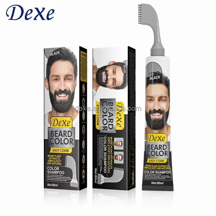 Dexe new fashion arrival black beard dye brush and moustache dye comb 80ml for men long lasting cover gray hair dye OEM