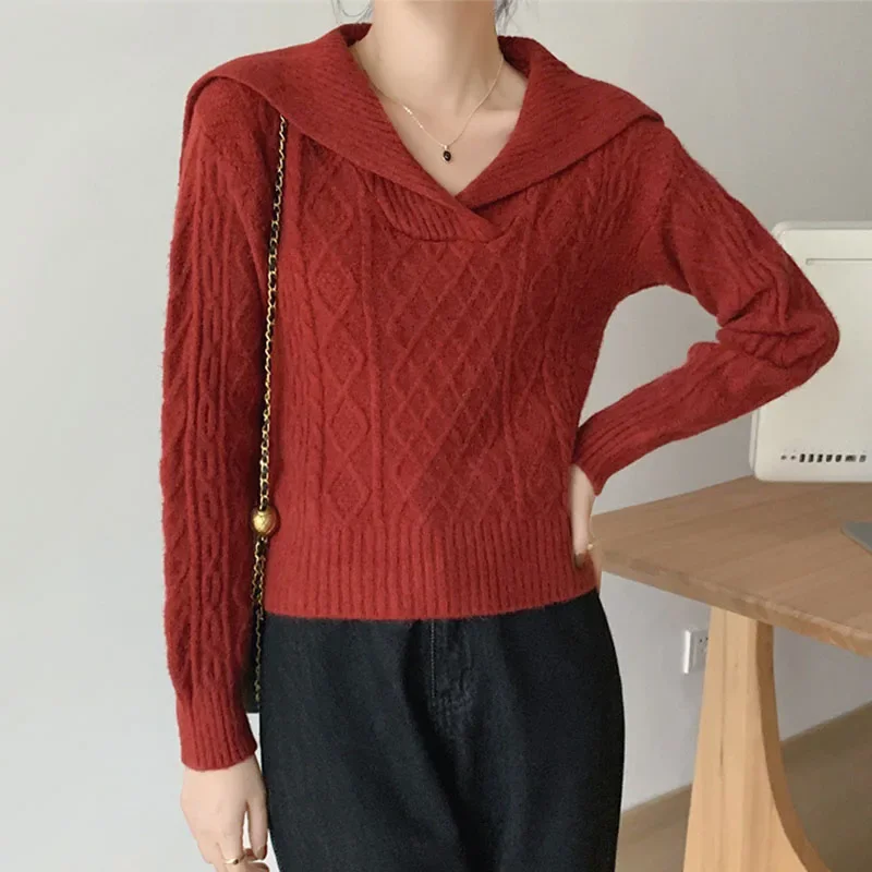 Women Sweaters Solid Color Autumn Winter Fashion Female Knitted Pullover Tops Lady Long Sleeve Vintage Knitwear