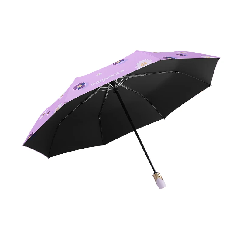 Sun-Protection  Anti-ultraviolet black UV coating Umbrella Korean version of The Forest Three Folding Umbrellas