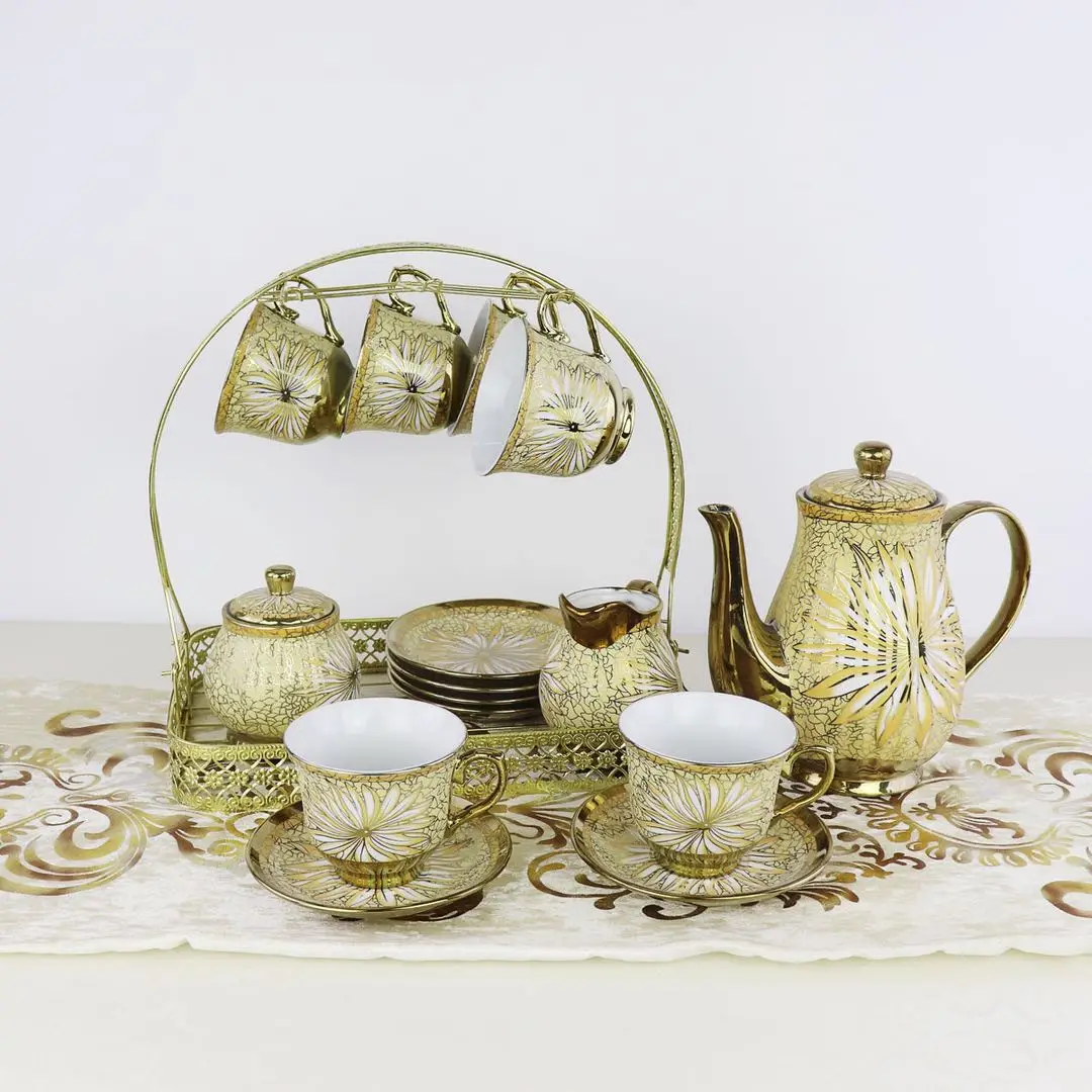Tea Sets British Royal Series Saucer Service with Teapot Cream Pitcher Teaspoons and tea strainer for Tea/Coffee, Pukka Home